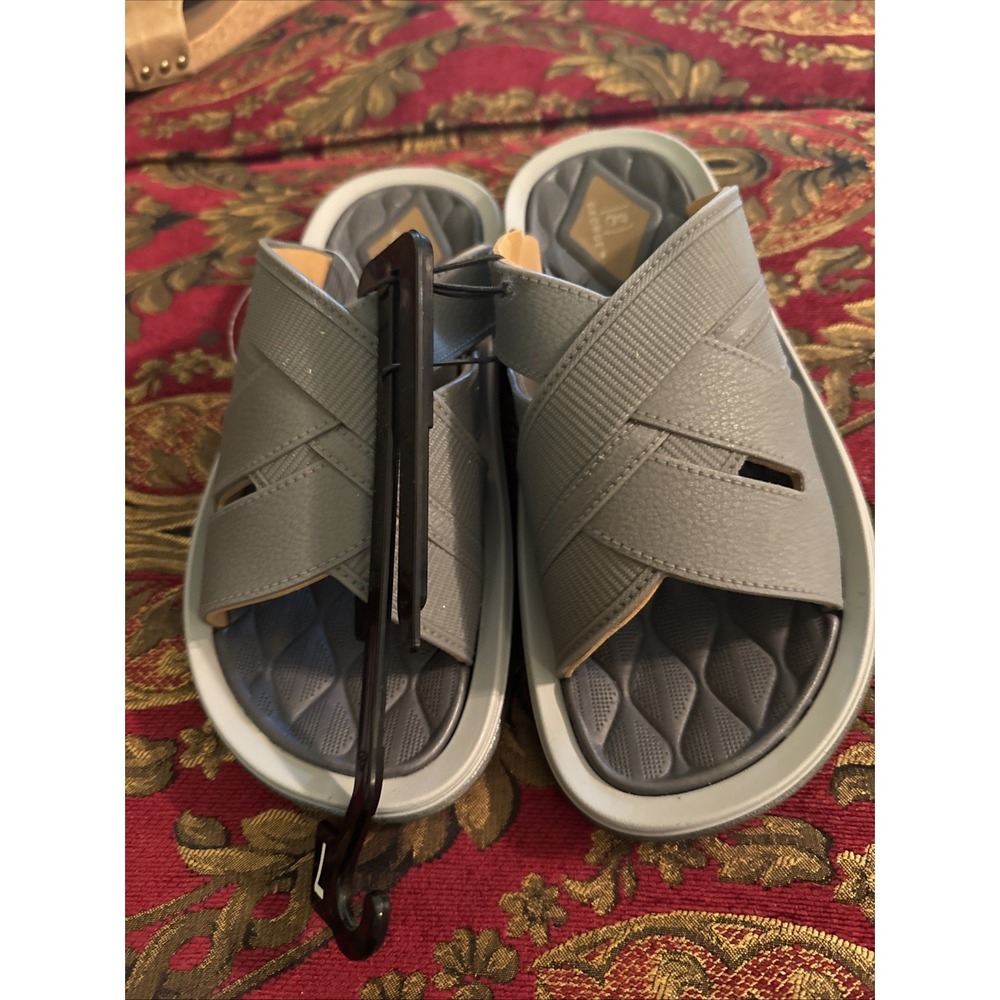 GEORGE Men's Size 7 Crossband Slide Sandals Faux Leather Arch Support • Grey
